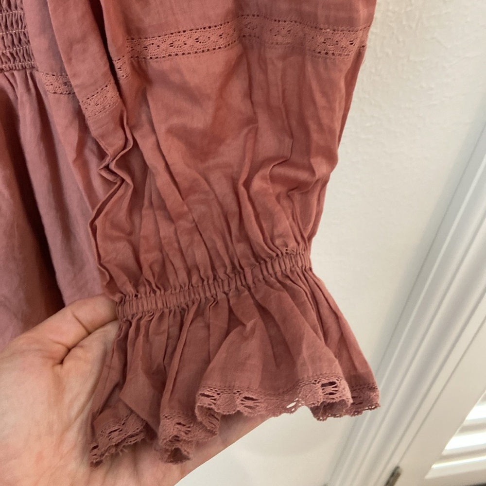 Reformation Dunes Praline Smocked Long Sleeve Mini Dress - Picture 6 of 7